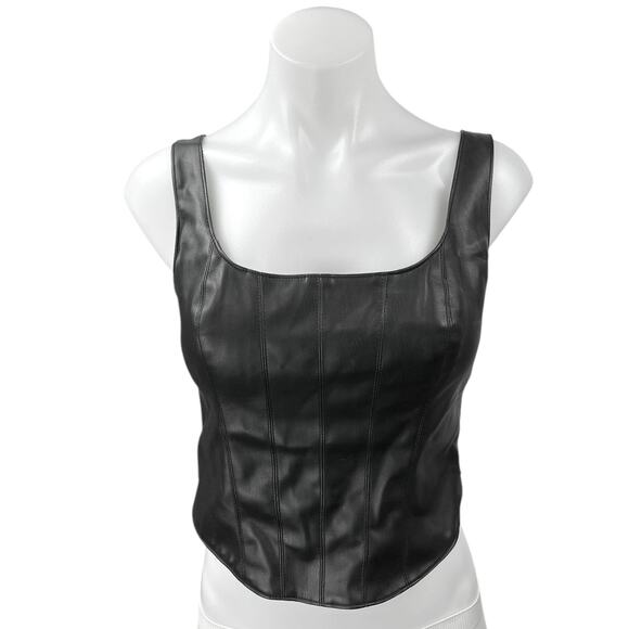 Abercrombie & Fitch Black Faux Leather Vegan Sleeveless Crop Tank Top Size S - Picture 1 of 4